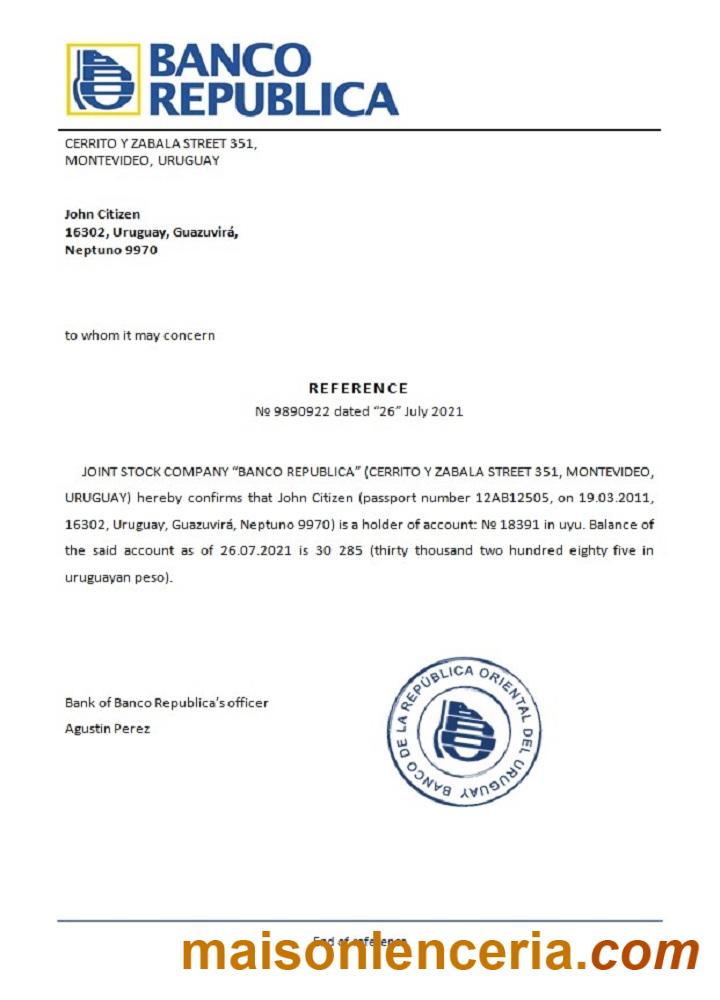 Ejemplo de referencia del cierre del Uruguay Banco República en formatos Word y PDF